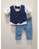 Baptism set clothes for boy with wooden bow tie