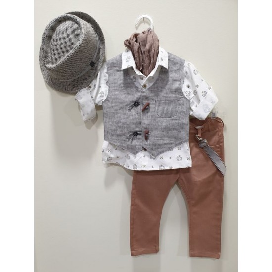 Baptism set clothes for boy with scarf and thrashers modern style