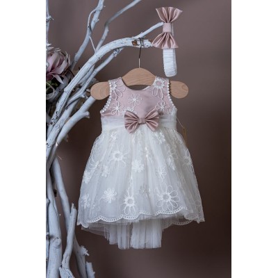 Baptist dress in A line with embroidered off white lace