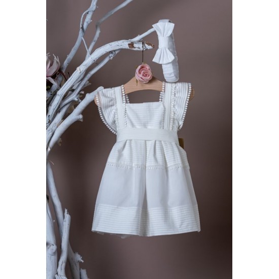 Φορεμα βαπτισης λευκο με φαρδια ζωνη για κοριτσια