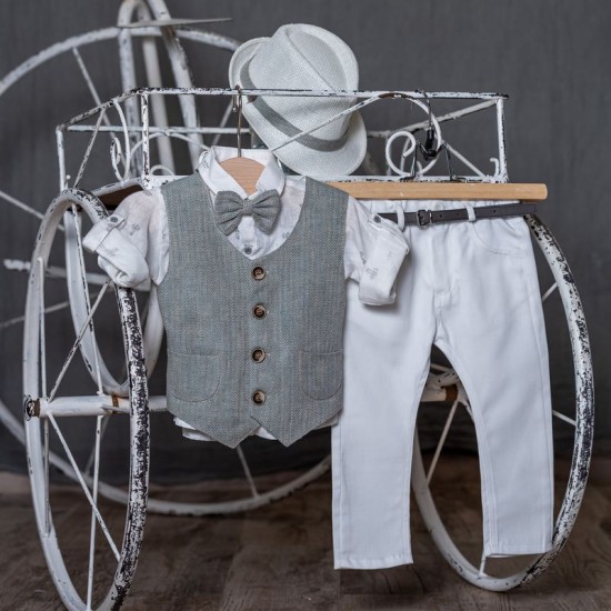  Baptism set for boy in mint and white
