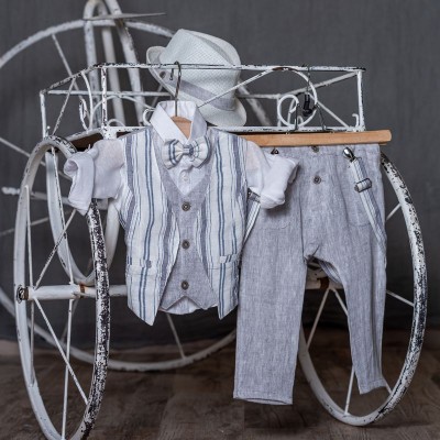  Baptism set for boy in white and gray
