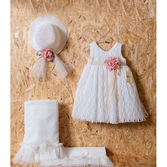 Romantic baptismal gown of white cotton lace Για κορίτσια